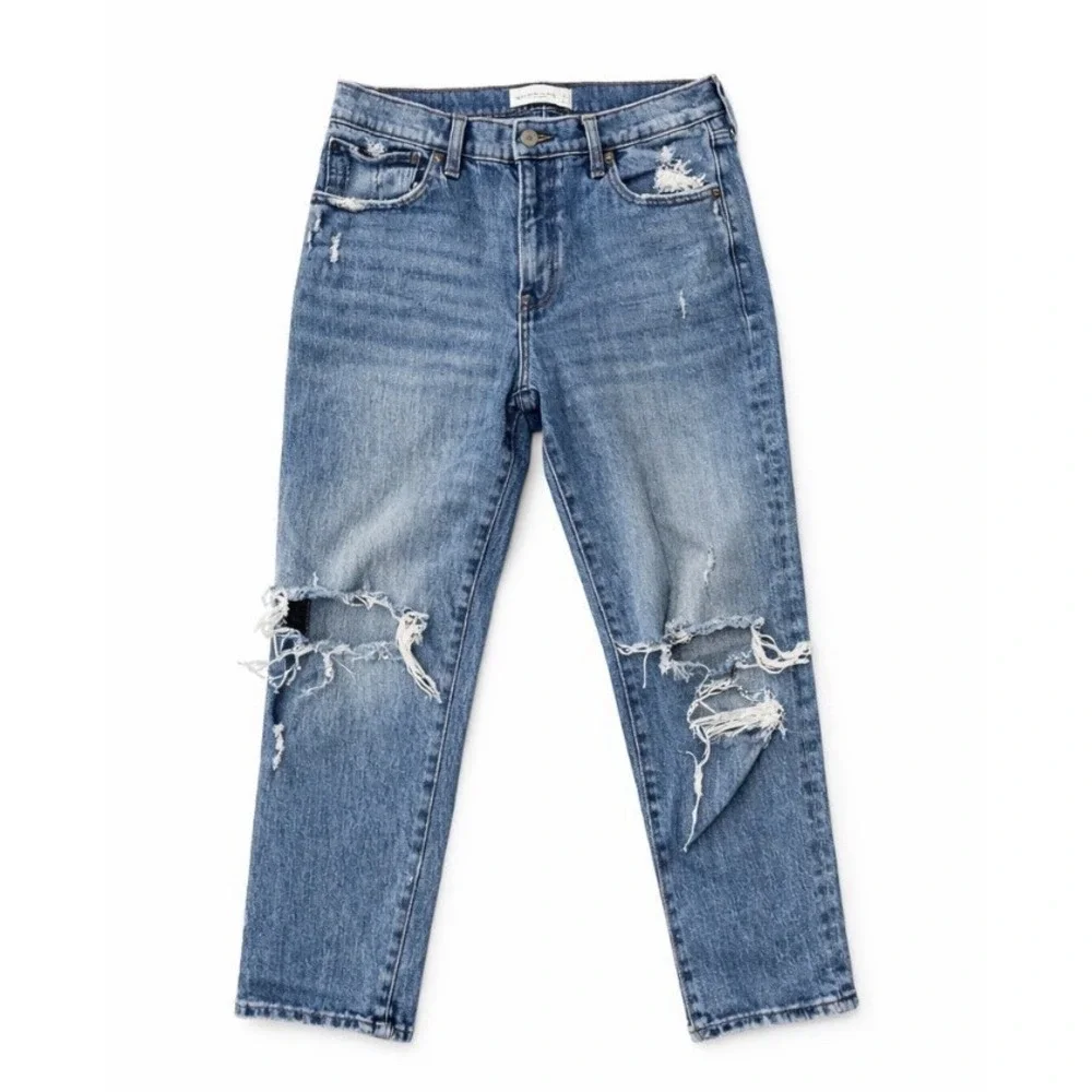 Abercrombie & Fitch |‎ MediumWash Distressed Boyfriend Mid Rise Jeans Size 28/6R